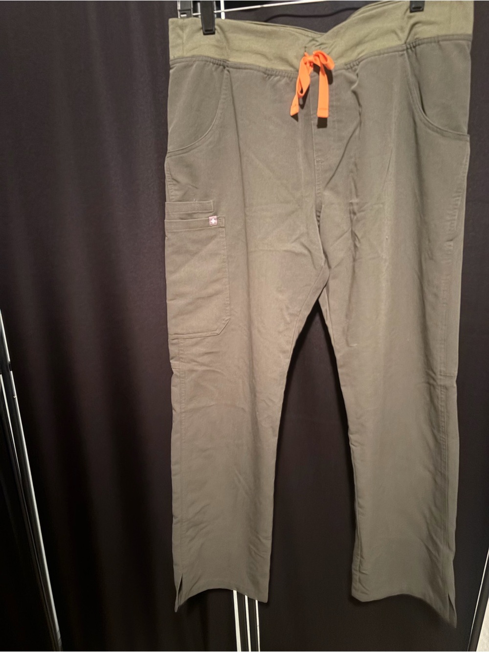 Women’s Olive Green Figs Scrub Pants - Kade cargos with Orange Drawstring